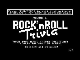 Rock n Roll Trivia title screen for Commodore 64
